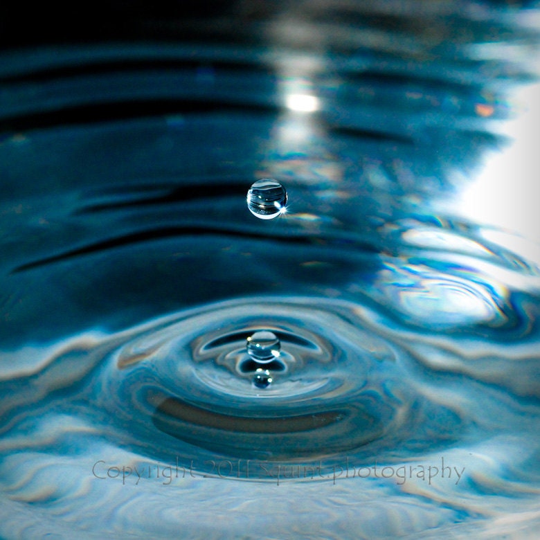 Blue Water - Water Photo - Drop of Water - Turquoise - Aqua - Ocean - Rain - 8 x 8 Print Fine Art Photography
