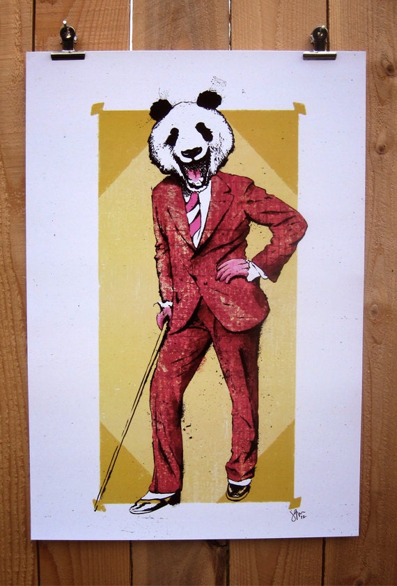 Hey There, Panda Bear - 12x18 Officially Signed, Dated and Hand-Stamped Art Print
