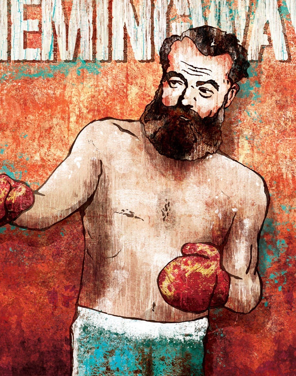 Ernest Hemingway, Boxer art poster - 12x18 High Quality Art Print