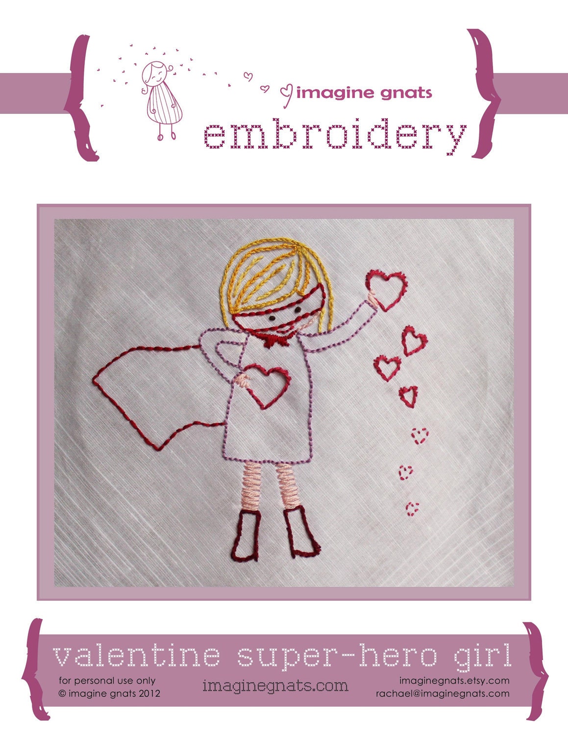 valentine super hero girl embroidery pattern