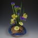 Ikebana Vase - Flower Tray - Flower Dish- Handmade Stoneware with Blue Glazed Rim