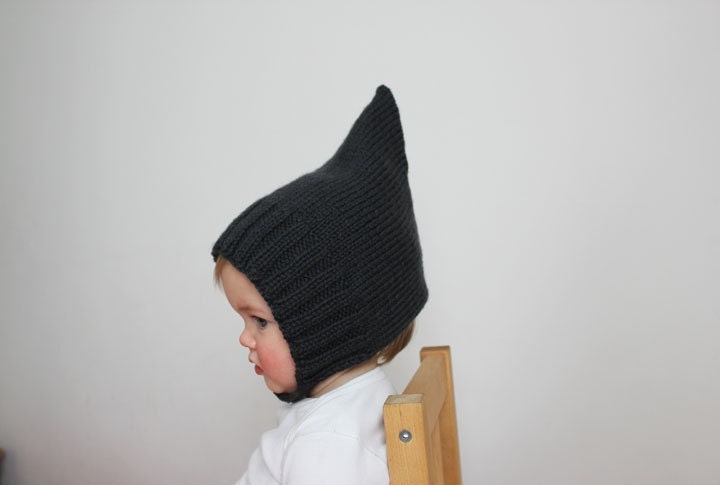 Simple Ribbed Pixie Bonnet - Slate Gray - Vintage Inspired Baby and Toddler Knit Winter Hat