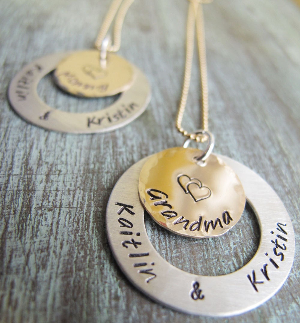 Sterling Silver and Gold Personalized Pendant Mother's Necklace One, Two or Three Names - For Mama, Mommy, Nana, Grandma