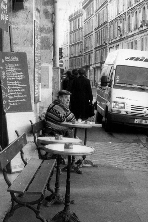 Paris street bistro photography, 5x7 print, lunch time, french, France, black, white, street view, coffee, cafe, urban life, vintage - bialakura