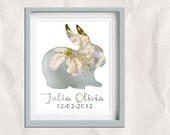 bunny personalized art print, 8x10 name print, custom nursery decor, name art, your name, pastel, blue, cream, rabbit name poster
