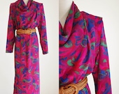 Vintage 80's Dress -- Magenta Pink Paisley Shift Dress -- XXL Plus Size