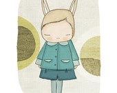Child decor - Bunny Rabbit - Flissy Floss with Blue Coat and Circles.