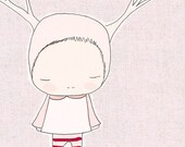 Nursery Print - Baby Art -  Deer Girl - Pink and Red Stripes Art Print
