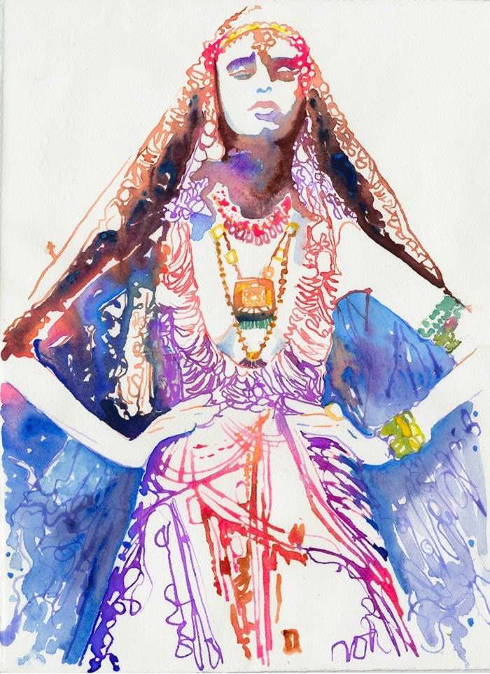 Print of Watercolour Fashion Illustration. Titled - Indian ink2 - seen on  NBC musical TV show Smash
