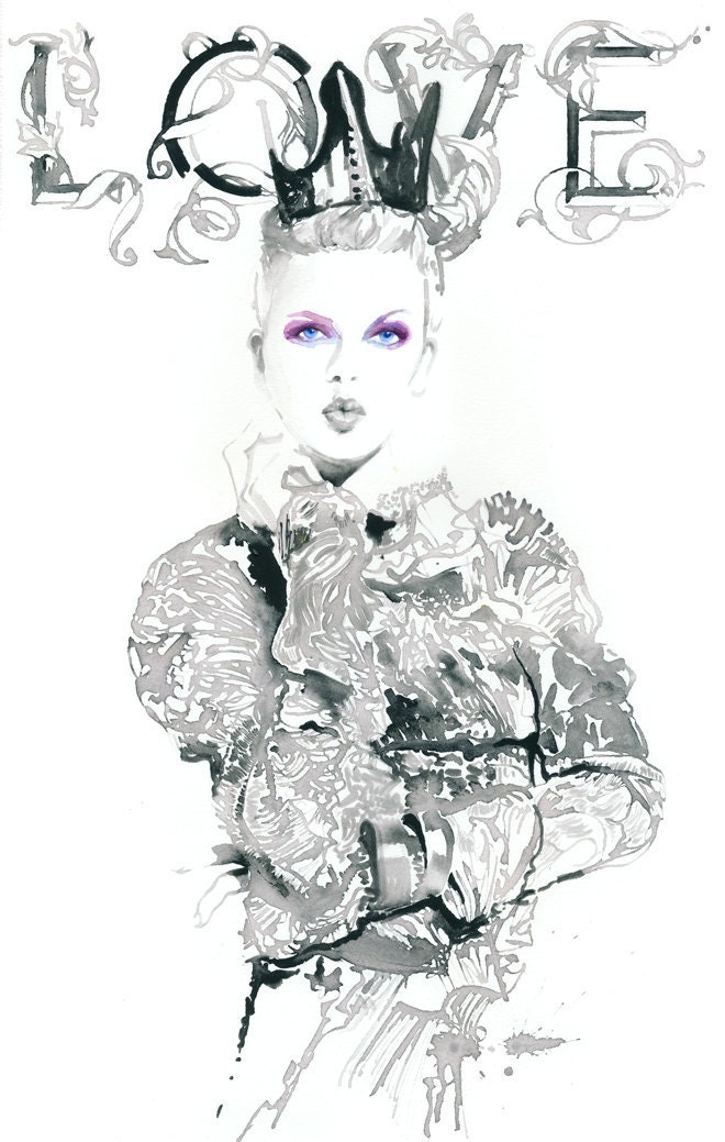 Print of Ink Illustration Watercolour Fashion Illustration. Titled - Loveink one