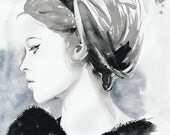 Print of Watercolor Portrait, Fashion Illustration 13" x 19". Bridget Bardot
