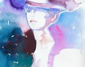 Print of Watercolor Fashion Illustration, Fashion art watercolor. Titled: Model Ink Lilac