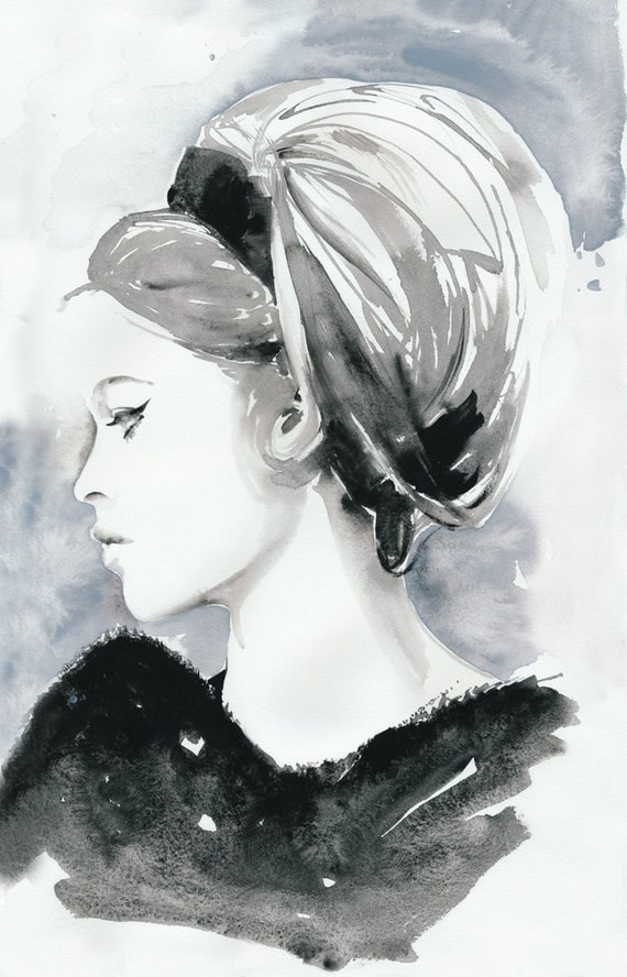 Print of Watercolor Painting, Fashion Illustration. 8.5 x 11. Titled: Bridget Bardot