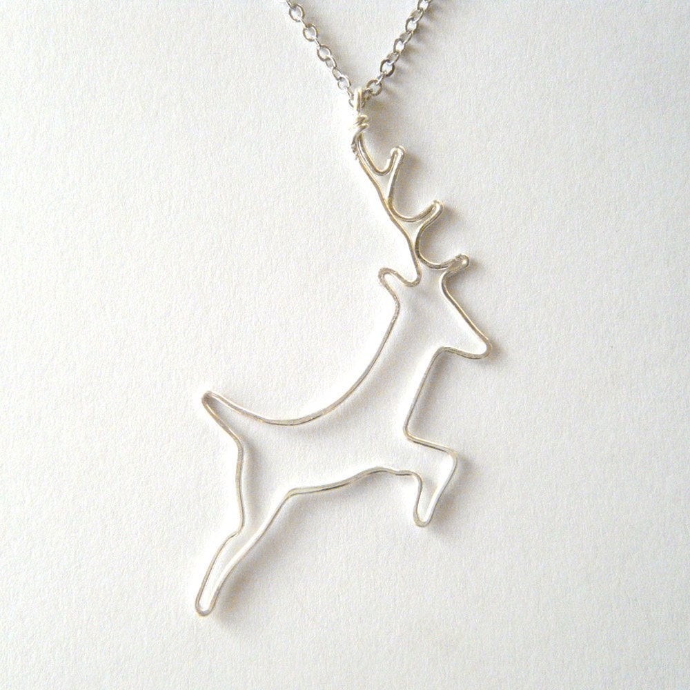 Deer Necklace - Silver Deer Pendant, Stag Pendant, Woodland Jewelry, Wire Work Silhouette Jewelry, OOAK - 'Oh Deer'