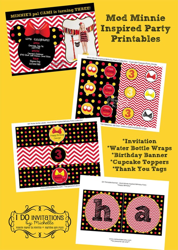 Mod Minnie Mouse Inspired Birthday Party Printable Collection - Digital Files Il_570xn