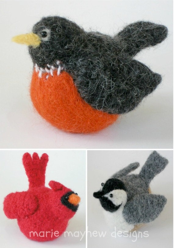 PATTERN-BOOKLET. A Knit & Felt Wool Birds Pattern