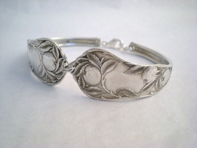 Spoon Bracelet, Antique Silver Bracelet, Oranges, Chunky Bracelet, Tropical Jewelry SUNKIST ORANGE 1910