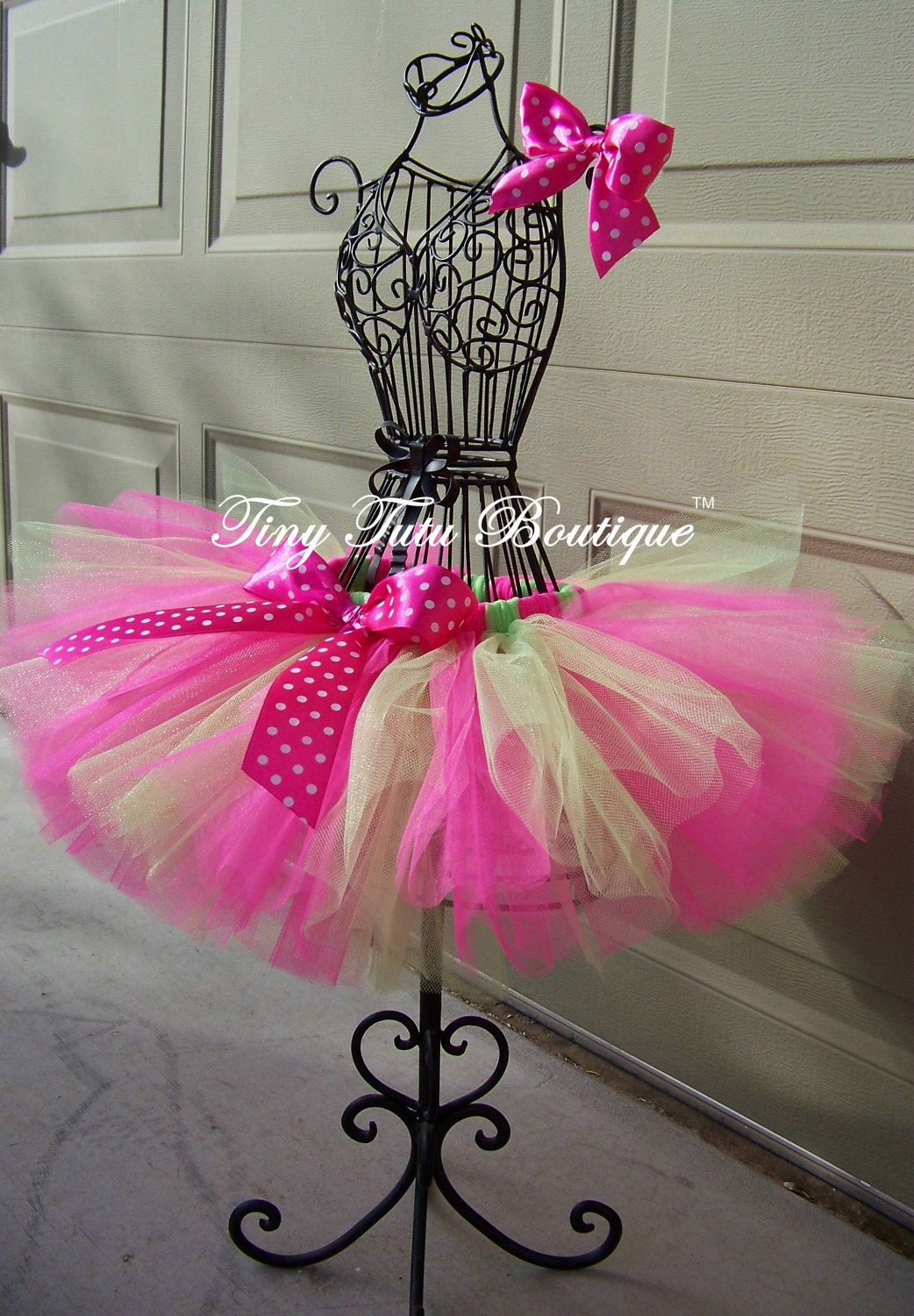 SPRING FLING- Hot Pink and Lime Green Polka-dot infant/child tutu with Free hairbow- 2T/3,4T/5T