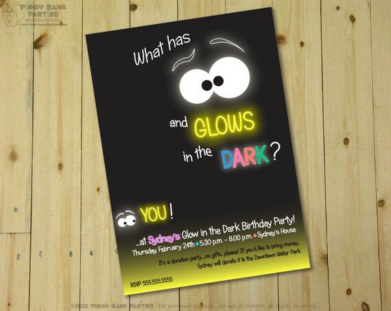 GLOW in the DARK Invitation - Personalized DIY Printable Sleepover Invite Il_570xn
