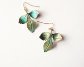 Green Leaf Earrings - Verdigris Leaf Earrings - Bridal Leaf Earrings - Rustic Woodland Wedding Jewelry Spring Green Earrings Spring Weddings
