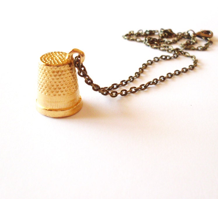 Wendy's Kiss - Gold Thimble Necklace Thimble Necklace Thimble Charm Necklace Thimble Charm Jewelry Cute Adorable Whimsical Dreamy Neverland