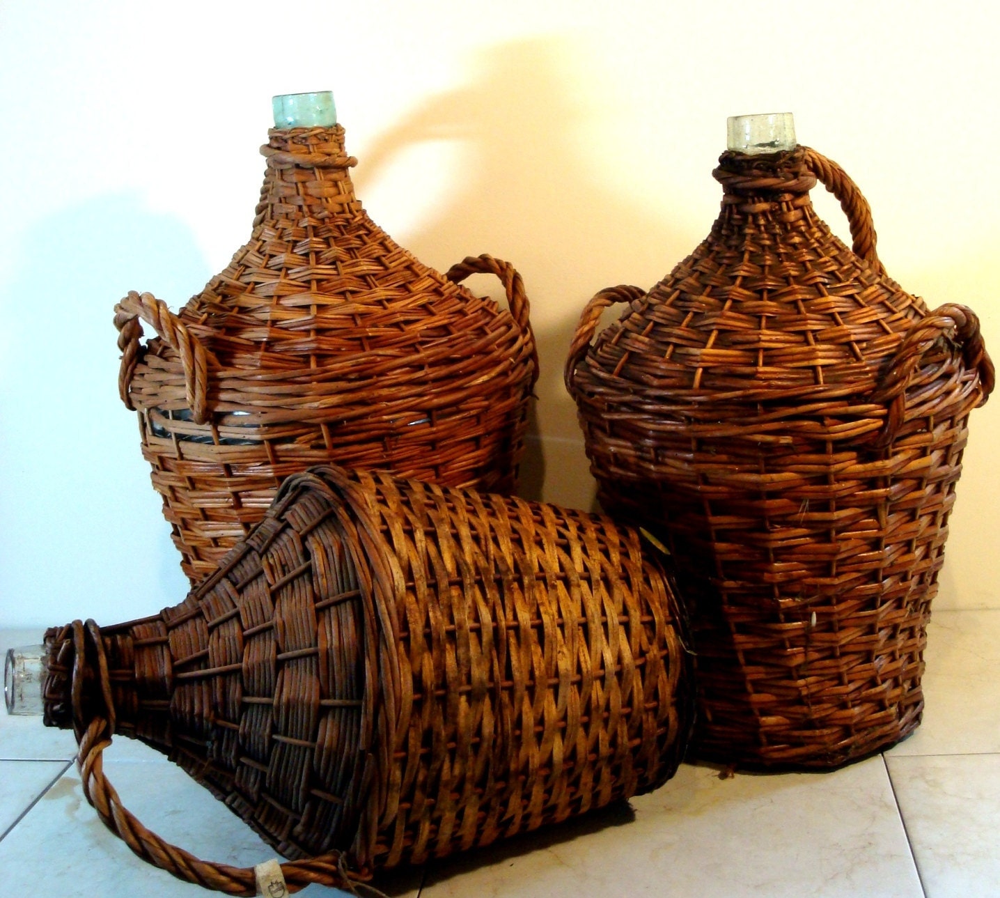 Vintage XL French Handwoven Wicker Wine Jug