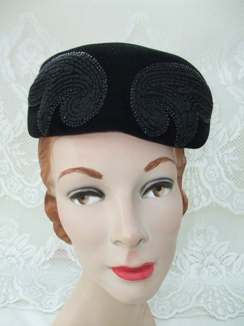 Vintage 1950s Hat Black Beads Marshall Field & Company