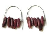 Rhodonite earrings, mod earrings, rhodonite hoop earrings, silver earrings, pink stone earrings, gemstone earrings