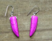spike drop earrings, sterling silver, tribal earrings, tusk earrings, pink tribal earrings, simple tusk earrings, pink tribal stone earrings