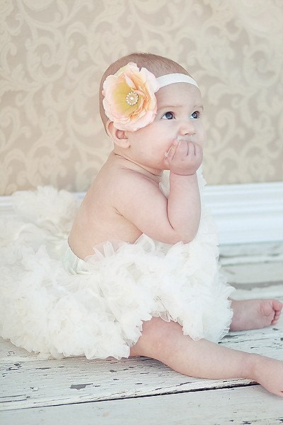 Peach Flower Headband, baby headband, flower girl hair accessories