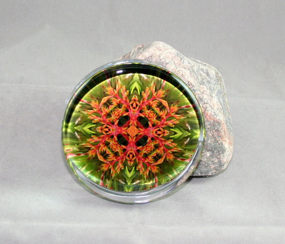 Bromeliad Glass Paperweight Sacred Geometry Mandala kaleidoscope Citrus Starburst