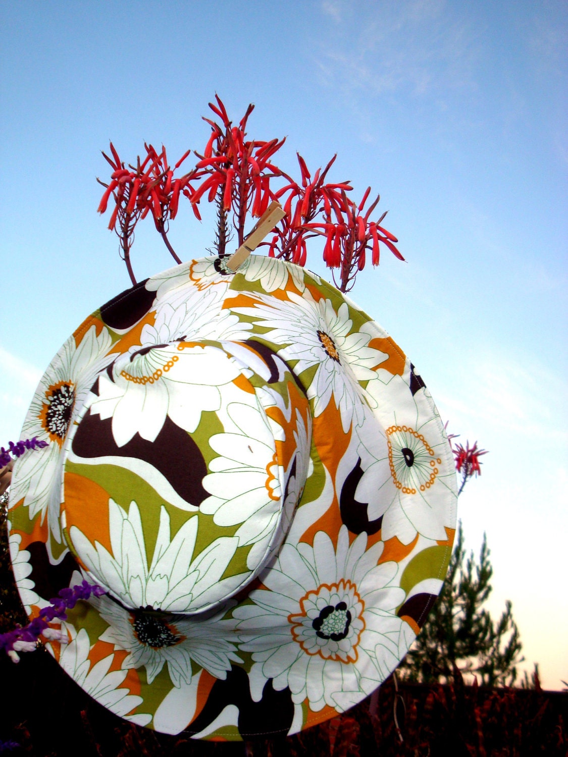 Floral Print Wide Brim Hat ..."Beach Fashion"  by Freckles California
