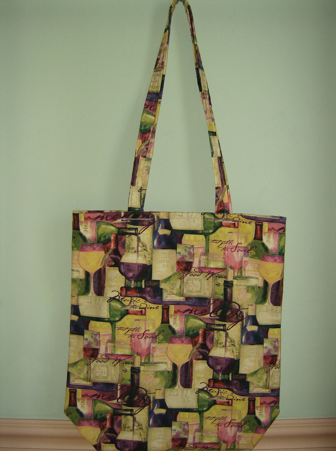 Reusable Market Grocery Shopping Bag, Wine Bottle Fabric, Heavyweight, Nylon Lined