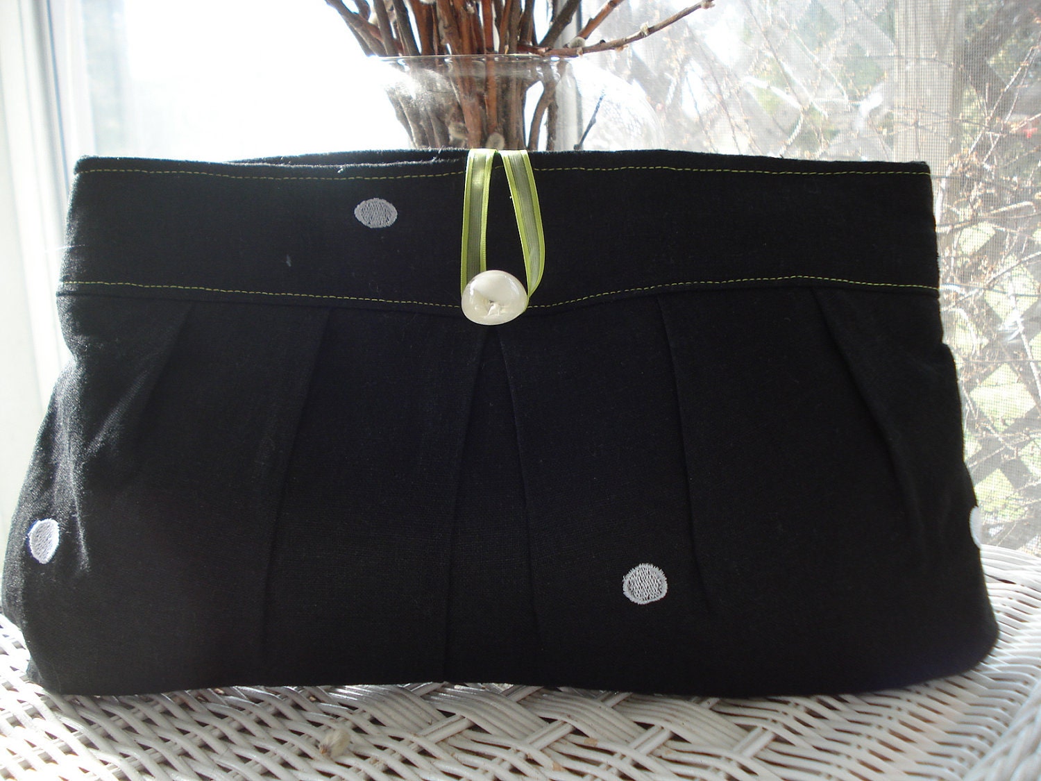 Black linen clutch purse
