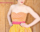 Daisy- Spring Yellow Lace and Hot Pink Strapless Dress, XS-L Made to order