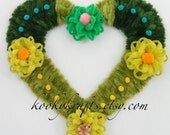 Valentine Decoration Green Heart Wreath with Artificial Chenille Flowers