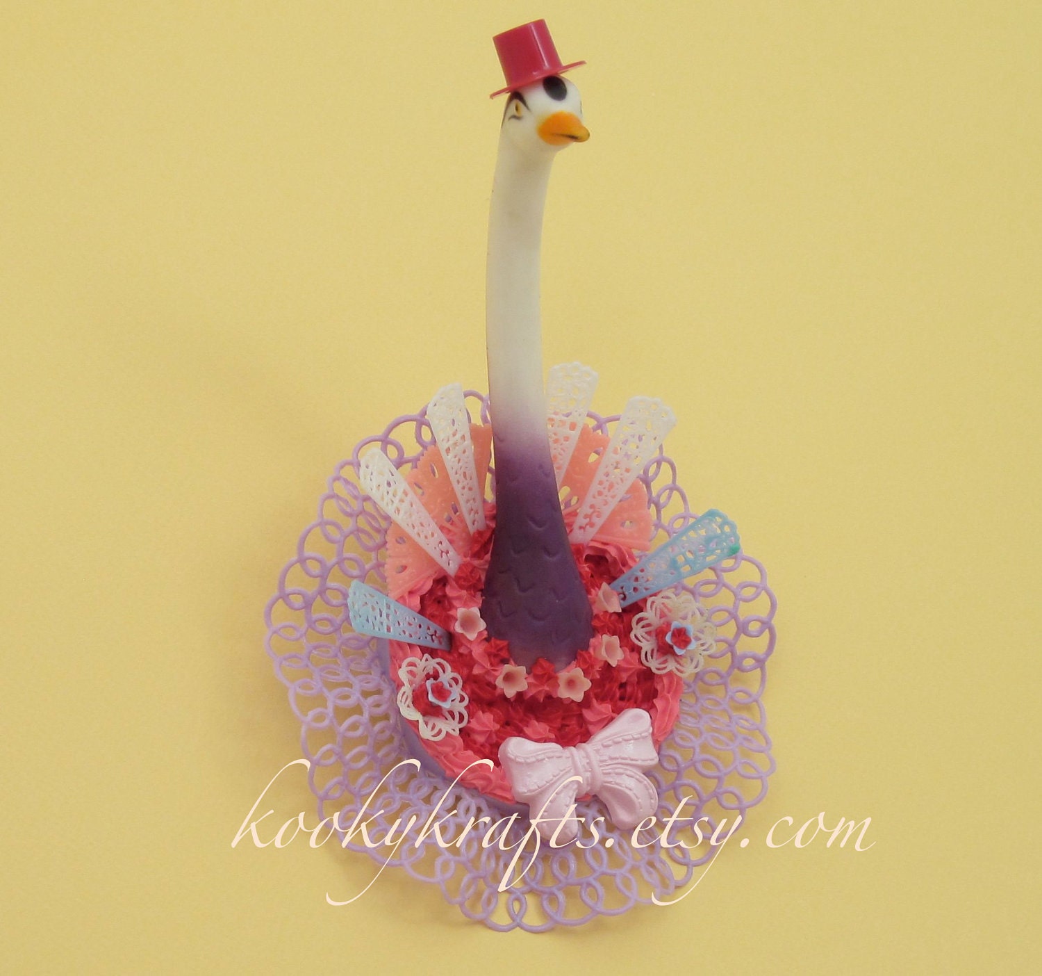 Faux Taxidermy Swan Ornament with Top Hat