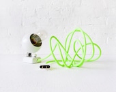 Lighting - Mini Chub SpaceBall Galaxy Lamp- Vintage White Eyeball Mod Light w/ Neon Green Yellow Cord