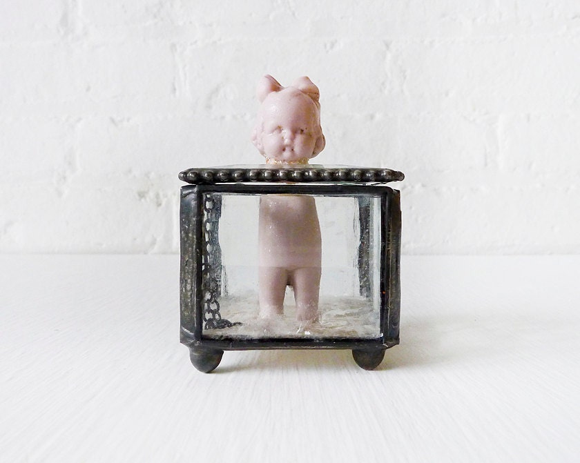 Alice Trapped in the Looking Glass - Off with her Head Doll in Beveled Glass Jewelry Box