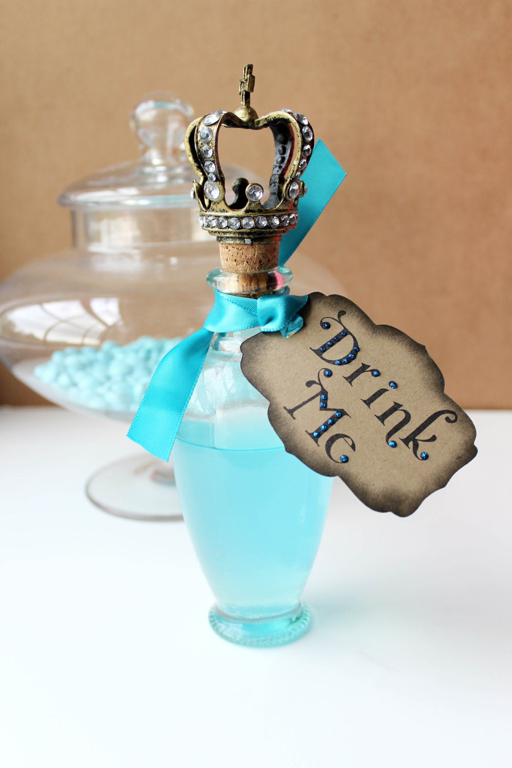 Alice in Wonderland Wedding "Drink Me" Party Tags- Kraft/Turquoise- Set of 12