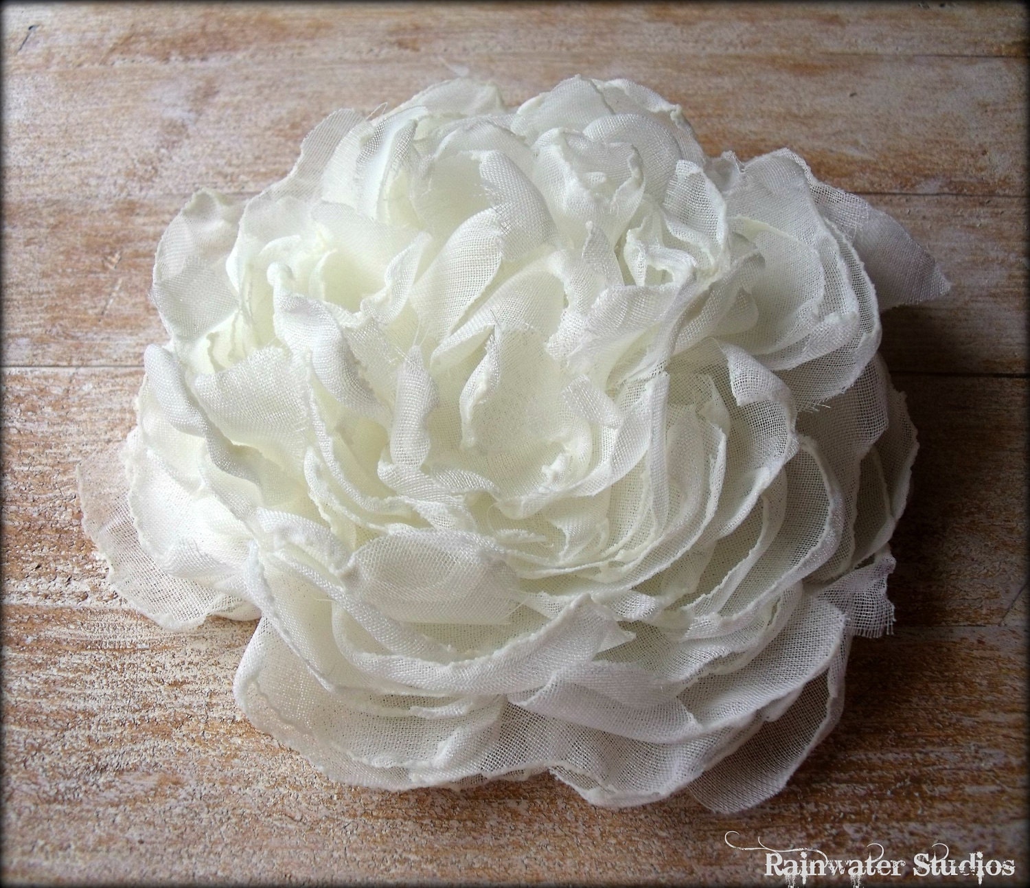 Antique Ivory Peony Hair Flower, Antique Ivory Chiffon, Bridal Accessory, MadeTo Order
