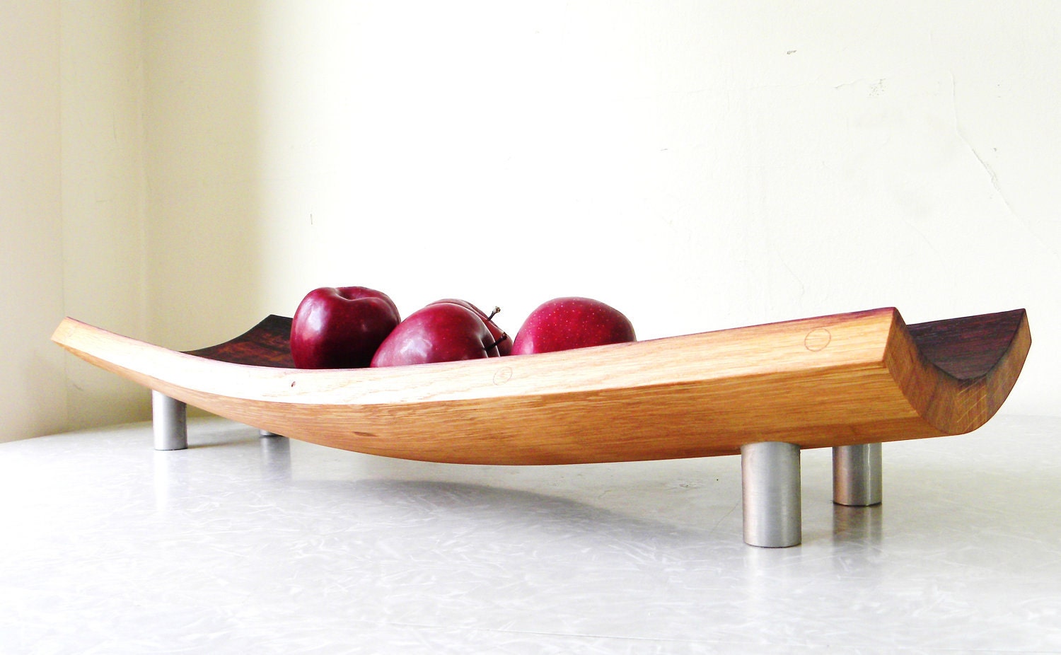mid century modern serving tray bowl platter. repurposed wine barrel. eco friendly gift. French oak cutting board