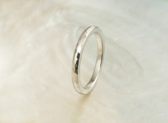 handmade wedding band -- 2mm hammered platinum ring, comfort fit