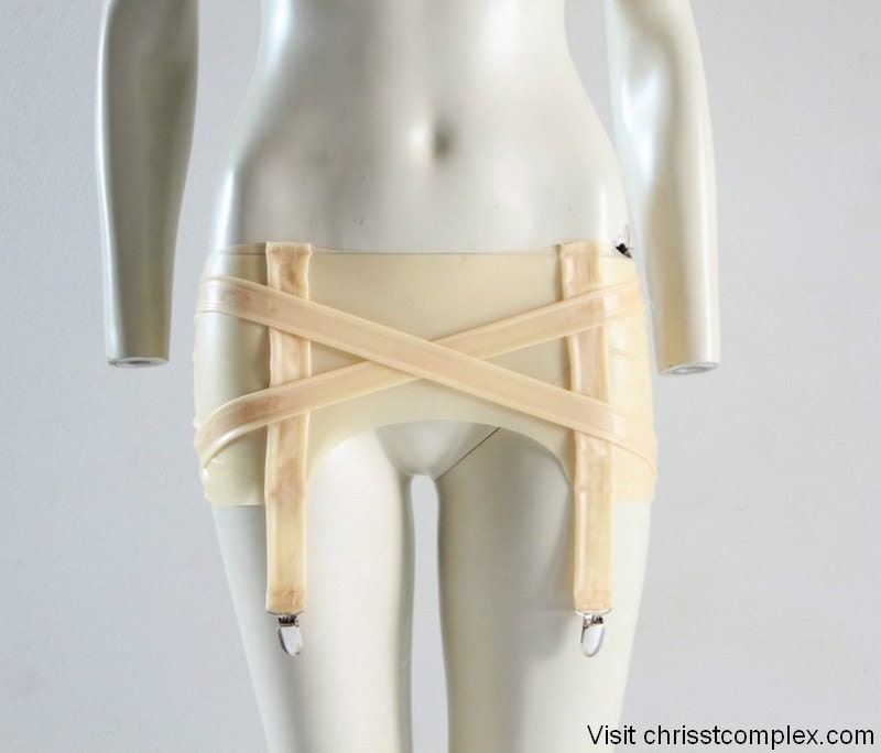 Latex Lingerie Suspenders Garter Belt Girdle Buckle Nude Fetish Gothic Lady Gaga Cosplay - Chrisst SPECIAL ETSY PRICE
