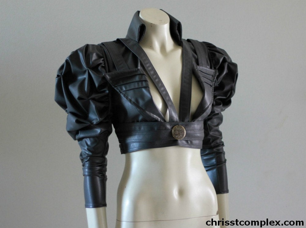 Grey Jacket Steampunk Gothic Bolero Leather Wedding Bridal Cosplay Victorian Leather ette - Andru Chrisst Unique Fashion