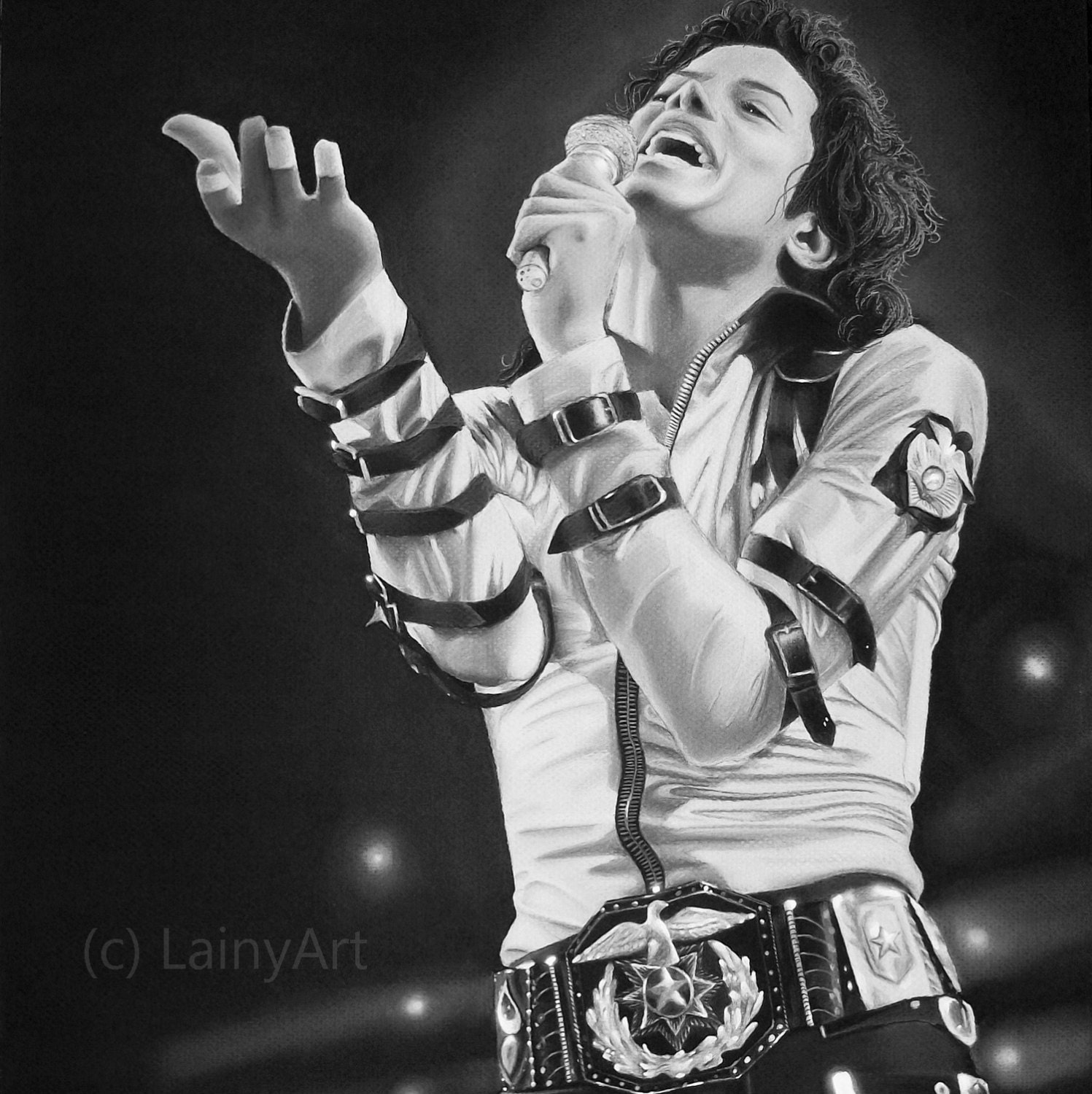 Michael Jackson Print  - Bad Tour - 18x24 - Best of Joy - Fine Art - Celebrity Portrait - Original charcoal drawing