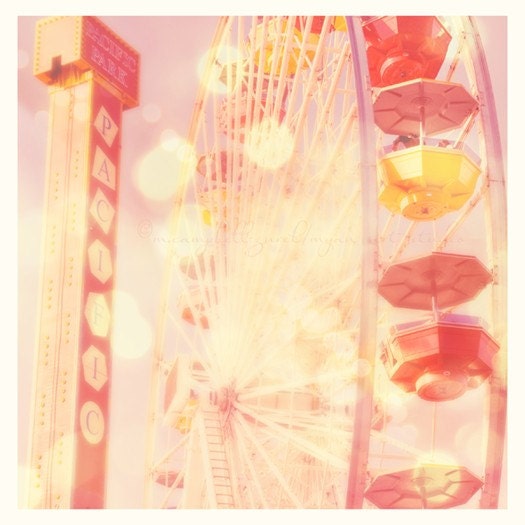 photography, nursery art, ferris wheel photo, Carnival Lights, summertime Santa Monica beach pier photograph California baby room 12x12