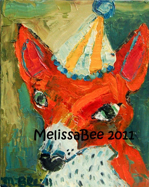 Orange Fox with Hat ORIGINAL painting by Melissa BEE