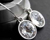 Clear Crystal Earrings, Swarovski Crystal Rivoli Drops on Handmade Sterling Silver Earwires