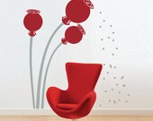 Wall decal POPPIES FLOWERS with SEEDS Vinyl art interior decor by Decals Murals (Large)